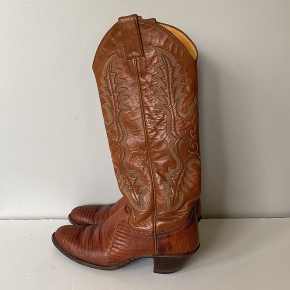 VINTAGE Justin brown cognac leather western cowboy boots - Picture 5 of 10
